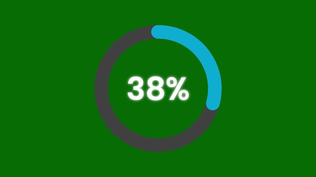 Futuristic circular fill loading animation visual graphic with blue line percentage counter, digital system upload transfer percentage counter motion graphic element on green background.4k video