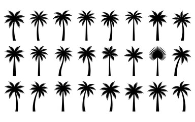 Naklejka premium Black palm tree silhouettes collection for tropical and summer vacation graphic designs.