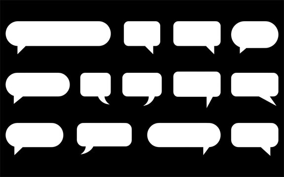 White empty speech bubble icons on black background for comic messages and chat communication.