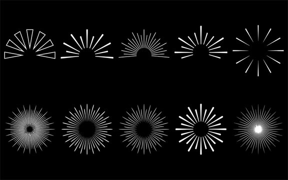 Half circle sunburst and radiant line design elements for minimalist logo and badge decoration.