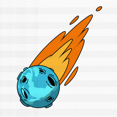Cartoon comet or asteroid with fire tail flying through space isolated on white background © Wafa