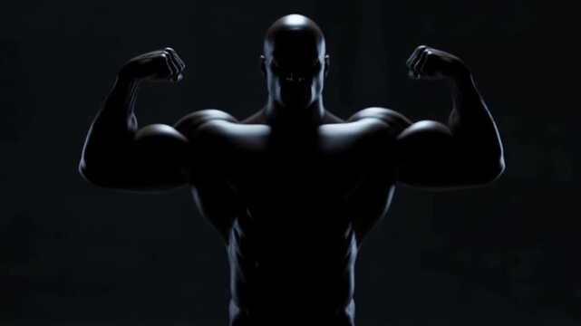 Faceless human figure standing in dark studio with soft blue rim lighting