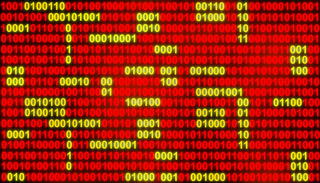 Red yellow binary code number digital technology abstract background