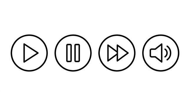 Minimalist Media Control Icons Set Clean Line Art Buttons