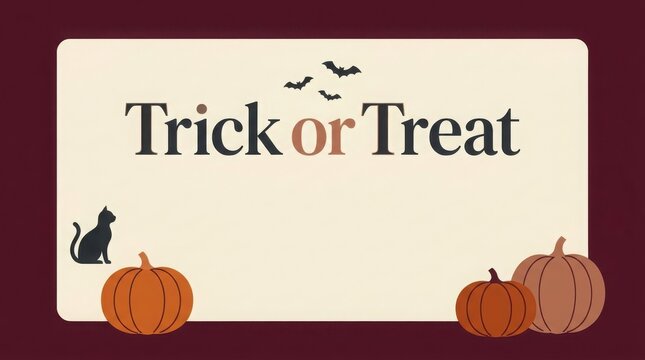 Halloween trick or treat background with pumpkins and black cat illustration