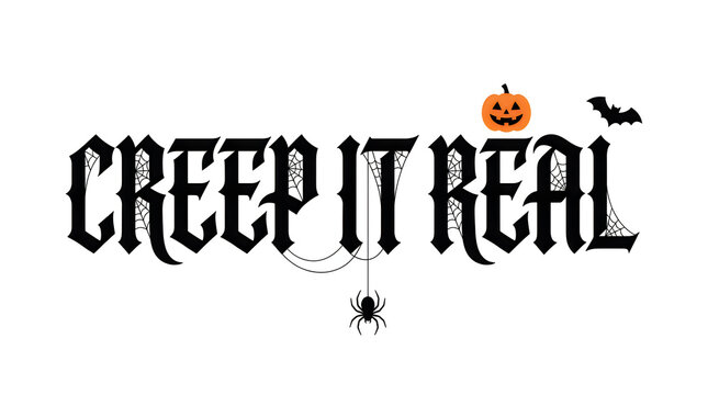 Creepy halloween text with spider and jack o lantern