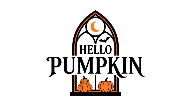 Hello pumpkin gothic style halloween vector logo