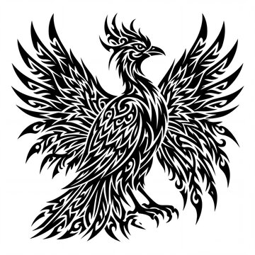 Tribal phoenix bird silhouette with spreading wings