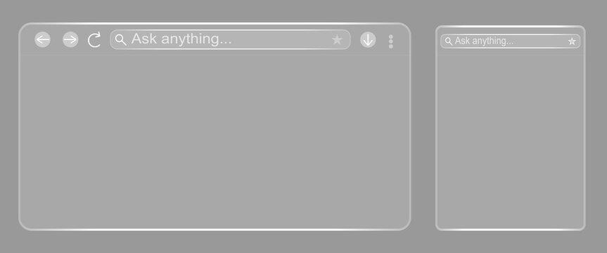 Glassmorphism browser window mockup and search bar templates vector design