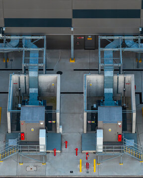 Aerial view of data center critical power backup distribution infrastructure.