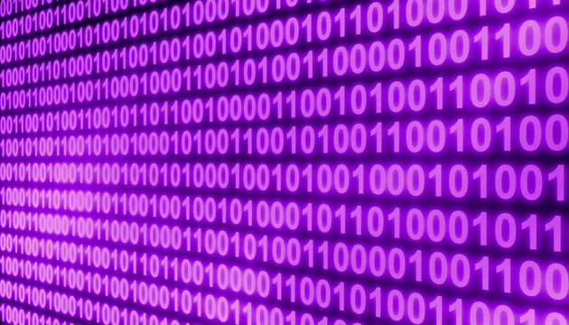 Purple binary code number perspective digital technology abstract background