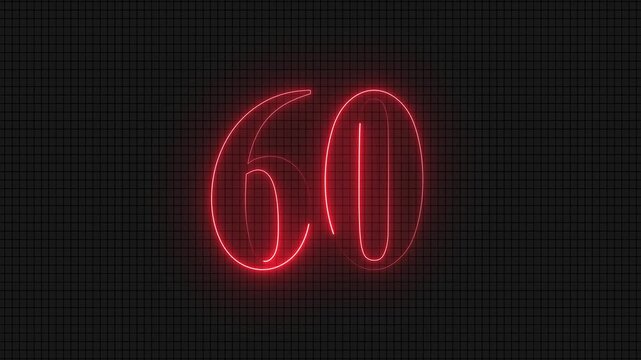 Red glowing neon number sixty nine on dark grid background