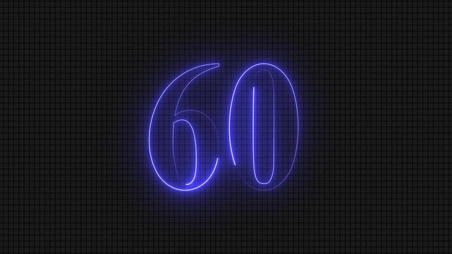 Blue neon glowing number sixty nine on dark grid background