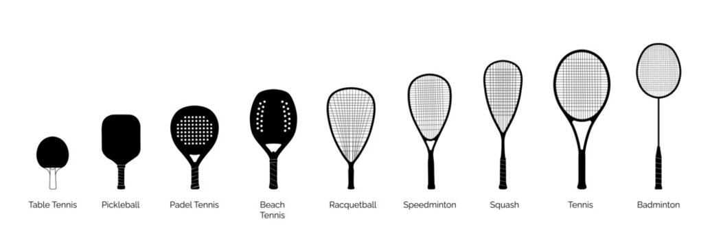 Racket sports rackets silhouette set with tennis, badminton, squash, padel, pickleball and table tennis