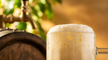 Naklejka premium Pouring bavarian lager beer isolated on clean surface for modern asset