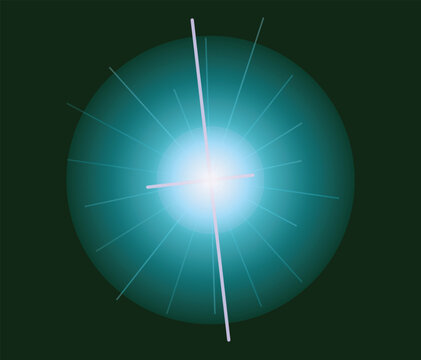 Bright glowing star light effect with radiating beams on a deep green background