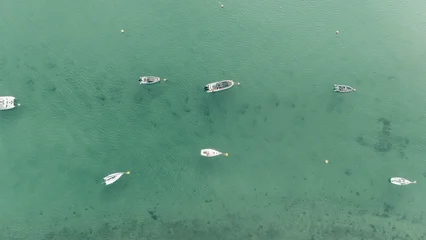 Aerial View of Boats Floating in Aqua Waters, Camel Estuary, Padstow, Cornwall © miketea88