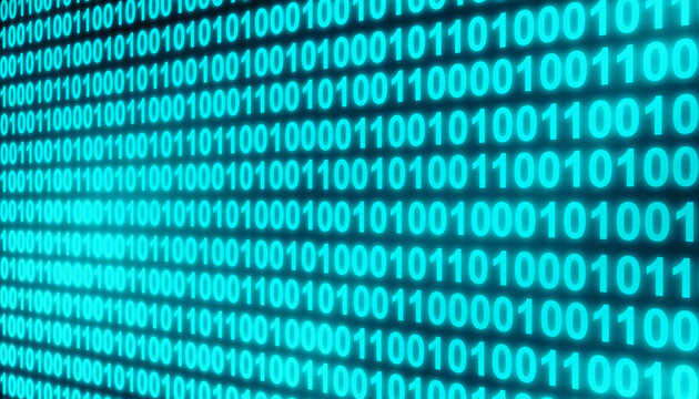 Blue light binary code number perspective digital technology abstract background