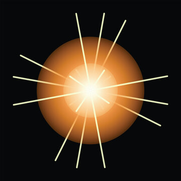 Bright orange glowing sun icon with light rays shining outward on a dark black background