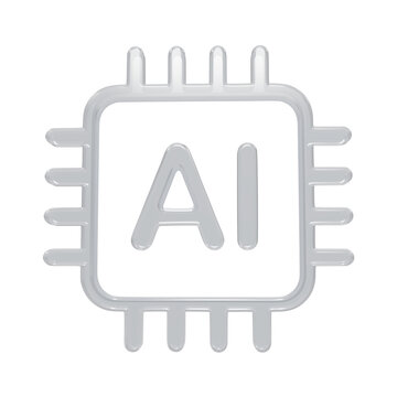 White glossy cpu chip with ai, representing artificial intelligence processing and computing power isolated on a transparent background