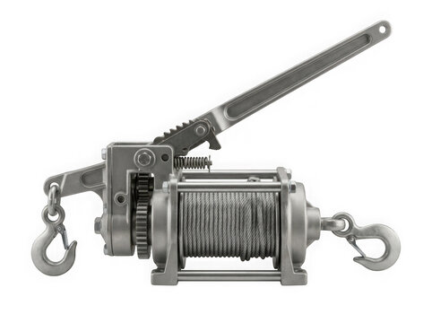 manual hand wire rope winch puller hoist equipment isolated on transparent background