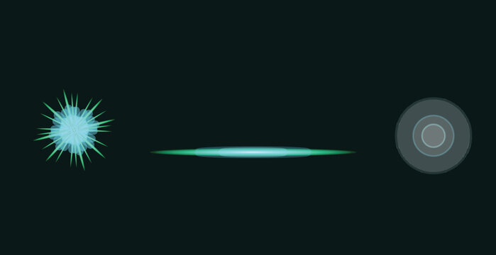 Abstract blue light flare effects with glowing sparks and energy circles on a dark background for digital technology and motion graphic design elements