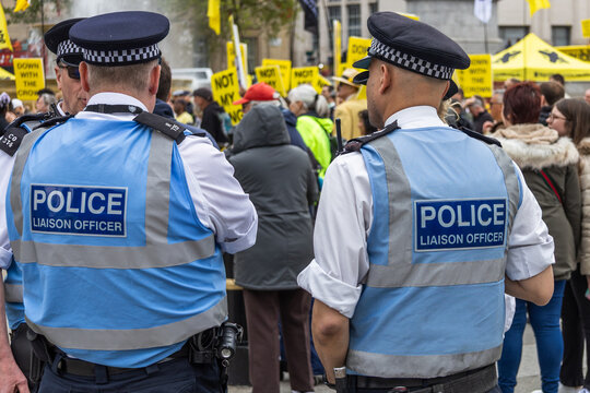 Police liaison officers monitoring a public demonstration