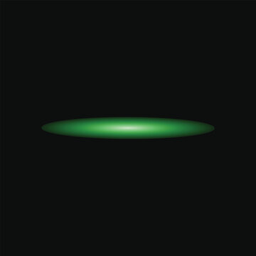 Abstract green glowing light oval shape on a dark black background