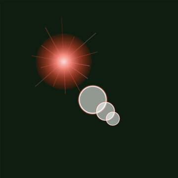 Bright red starburst light effect with glowing circular lens flares on a dark green background