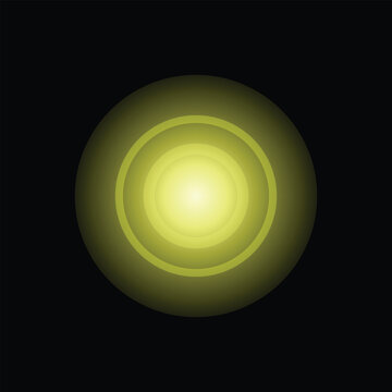 Bright yellow circular light glow effect with soft gradient rings isolated on a solid black background for digital design and abstract graphic art