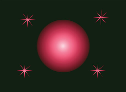 Bright glowing pink circle light with four sparkling stars on a dark background