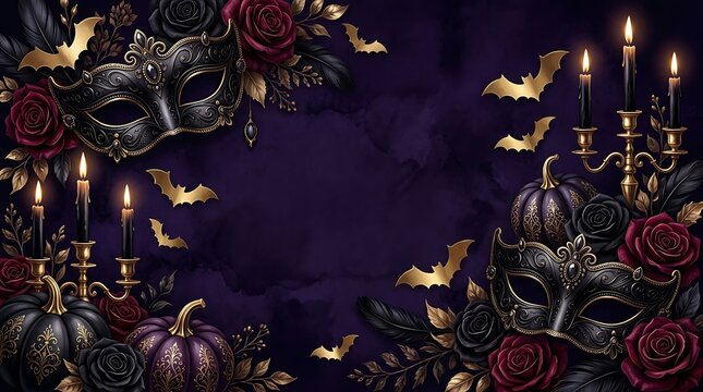 Elegant dark floral border with roses candles and ornate gold accents