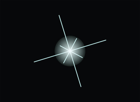 Bright glowing star burst icon with light rays shining in the dark space