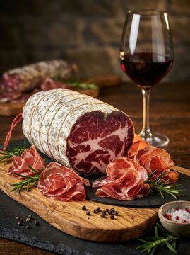 Artisan cured coppa with rosemary and red wine