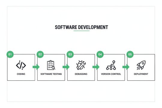 Software Development Lifecycle Infographic with Coding And Deployment Process Icons