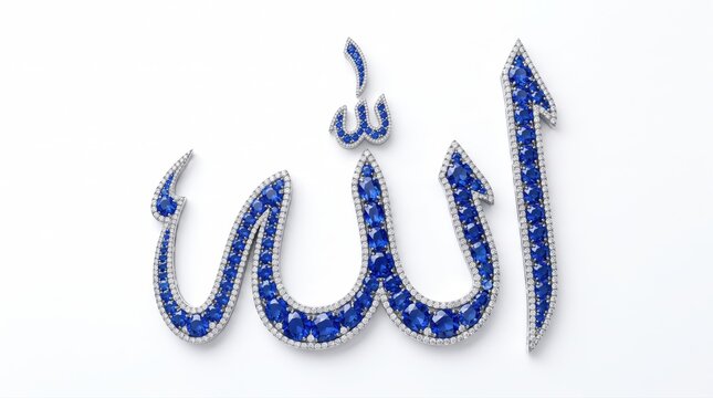 Elegant calligraphy of Allah in vibrant blue ink on white background