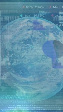 Animation of binary coding and data processing over globe
