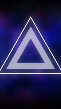 Vertical video: Crosshair sparking rings triangle pulsing shards firing out forming logo on nebula