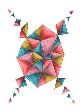 Colorful geometric shapes composed of interconnected triangular patterns design illustration transparent background