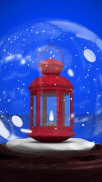 Animation of snow globe over blue background