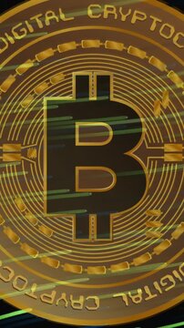 Animation of data processing and trails over bitcoin