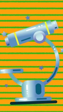 Animation of microscope icon over green horizontal lines in seamless pattern on yellow background