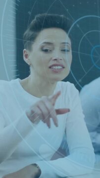 Animation of scope and data processing over diverse business people in office