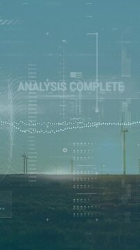 Animation of financial data processing over wind turbines