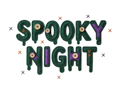 Spooky night pixel art text design with dripping green slime letters and small decorative spooky elements