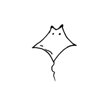 Minimalist Stingray Doodle Line Art Vector Illustration, Black and White Sea Animal Outline, Simple Fish Drawing on White Background

