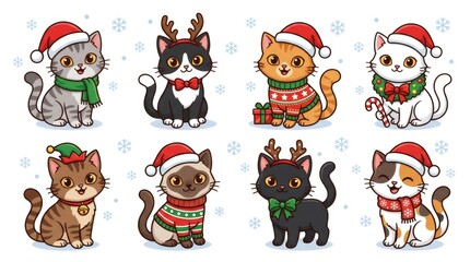 Obraz premium Cute cartoon cats celebrating christmas winter holidays