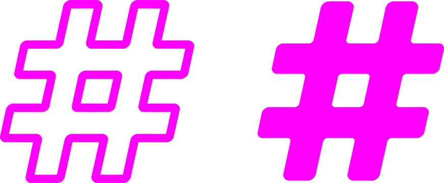 Two bright pink hashtag symbols isolated on a white background for social media design transparent background