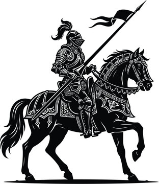 Knight on horseback a detailed black silhouette illustration