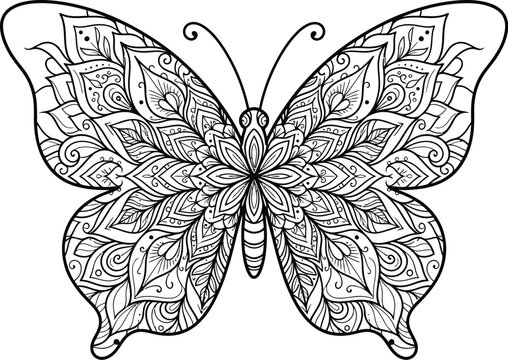 Intricate butterfly illustration features detailed ornamental wing patterns